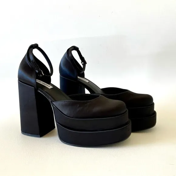 Steve Madden Shoes Charlize Platform Heels Satin Chunky Holiday Y2K Black 10
