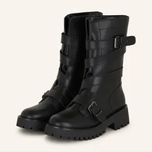 Steve Madden Treaton Women’s Buckled Black Leather Biker Boots Sz 8 NWT