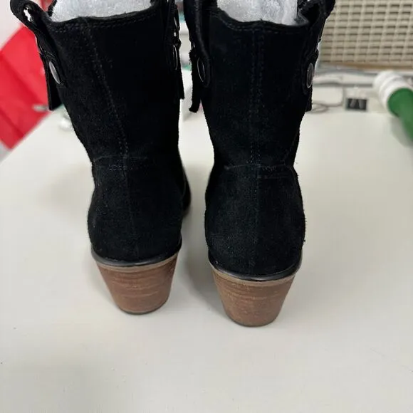 Steve Madden Windey Sexy Black Suede Leather Side Zip Wood Block Heel Boots 6.5