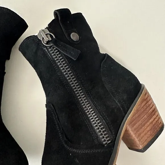 Steve Madden Windey Sexy Black Suede Leather Side Zip Wood Block Heel Boots 6.5