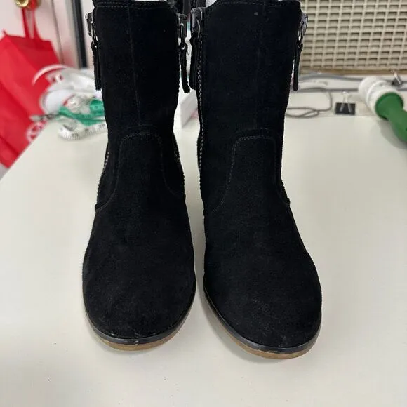 Steve Madden Windey Sexy Black Suede Leather Side Zip Wood Block Heel Boots 6.5