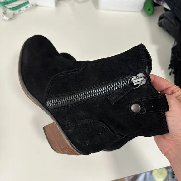 Steve Madden Windey Sexy Black Suede Leather Side Zip Wood Block Heel Boots 6.5