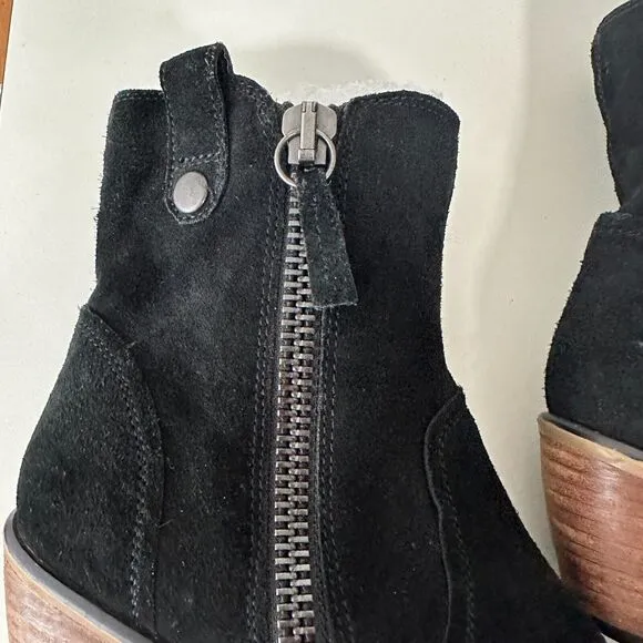 Steve Madden Windey Sexy Black Suede Leather Side Zip Wood Block Heel Boots 6.5