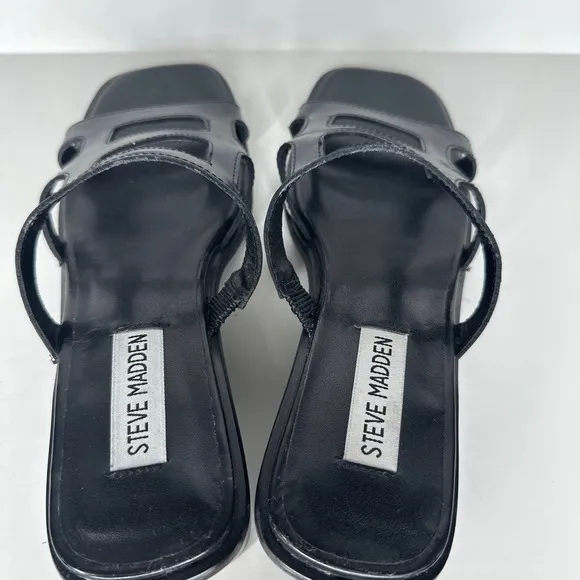 Steve Madden Womens Princess Slides Shoes Sandals Block Heel Leather Black 6