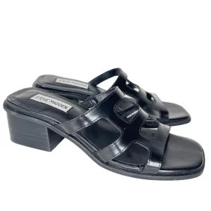 Steve Madden Womens Princess Slides Shoes Sandals Block Heel Leather Black 6