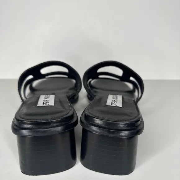 Steve Madden Womens Princess Slides Shoes Sandals Block Heel Leather Black 6