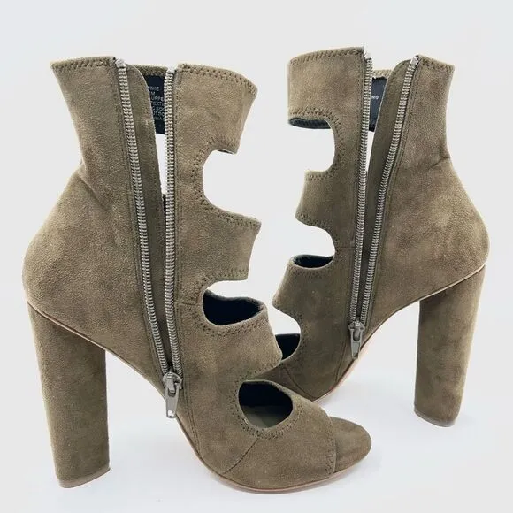 Steve Madden Tawnie Olive Microfiber Suede Cut Out Caged High Heel Sandals 7.5