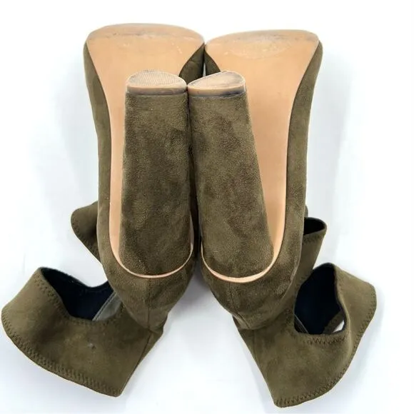 Steve Madden Tawnie Olive Microfiber Suede Cut Out Caged High Heel Sandals 7.5