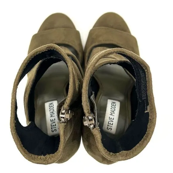Steve Madden Tawnie Olive Microfiber Suede Cut Out Caged High Heel Sandals 7.5
