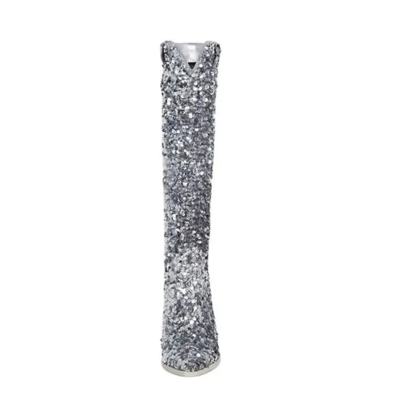 Steve Madden hi heel Boots Tyrus silver Sequin