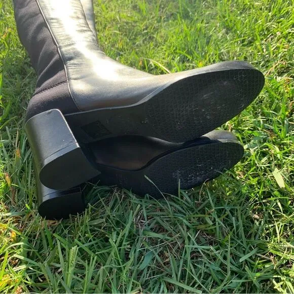 Stuart Weitzman 5050 Over the Knee Boots- Black Leather City Block Heel Size 4