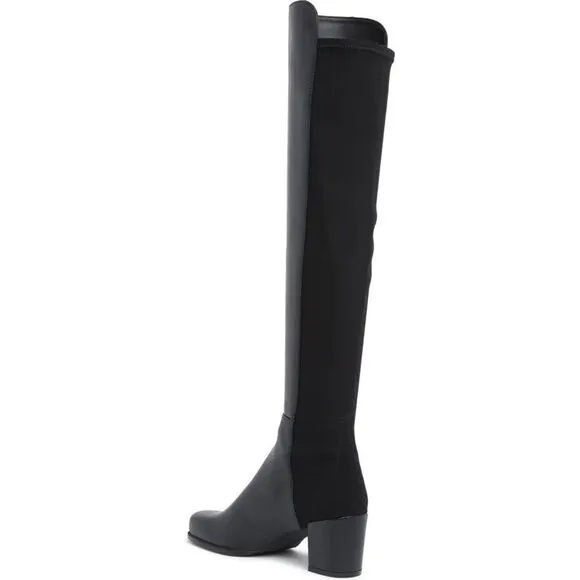 Stuart Weitzman 5050 Over the Knee Boots- Black Leather City Block Heel Size 4
