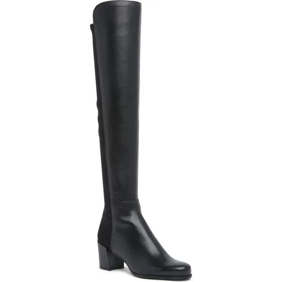 Stuart Weitzman 5050 Over the Knee Boots- Black Leather City Block Heel Size 4