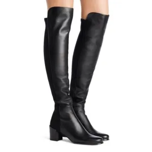 Stuart Weitzman 5050 Over the Knee Boots- Black Leather City Block Heel Size 4