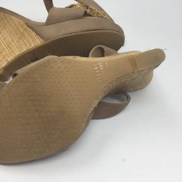 Stuart Weitzman Beige Leather Wedge Sandal 8.5M