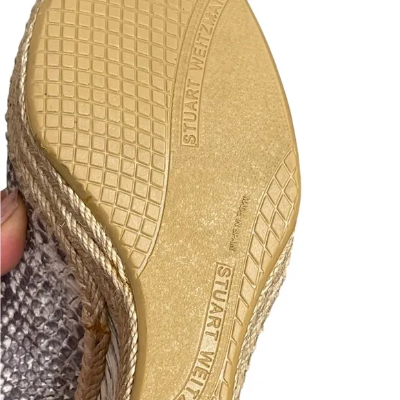 Stuart weitzman Beige Snakeskin Embossed Leather Espadrille Wedge Slingback9.5M