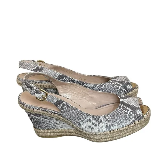Stuart weitzman Beige Snakeskin Embossed Leather Espadrille Wedge Slingback9.5M