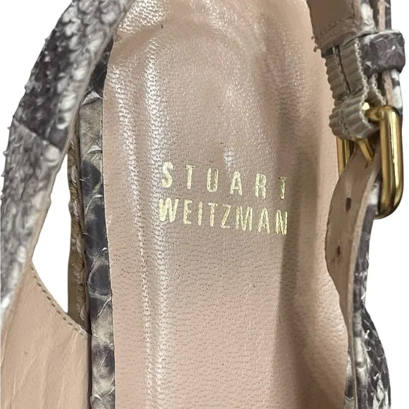 Stuart weitzman Beige Snakeskin Embossed Leather Espadrille Wedge Slingback9.5M