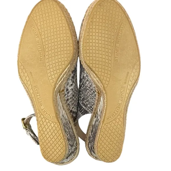 Stuart weitzman Beige Snakeskin Embossed Leather Espadrille Wedge Slingback9.5M