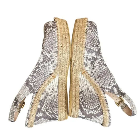 Stuart weitzman Beige Snakeskin Embossed Leather Espadrille Wedge Slingback9.5M