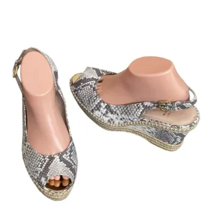 Stuart weitzman Beige Snakeskin Embossed Leather Espadrille Wedge Slingback9.5M