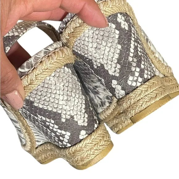 Stuart weitzman Beige Snakeskin Embossed Leather Espadrille Wedge Slingback9.5M