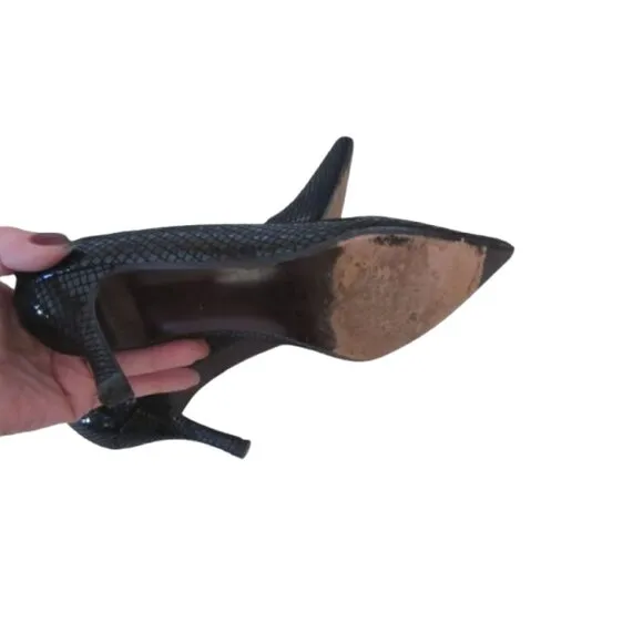 Stuart Weitzman Black Leather Embossed Pointed Toe Pumps Size 8M