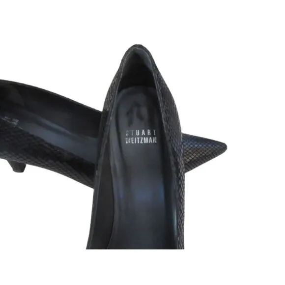 Stuart Weitzman Black Leather Embossed Pointed Toe Pumps Size 8M