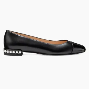 Stuart Weitzman Black Pearl Block Heel Leather Flats
