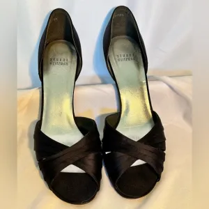 Stuart Weitzman Black Satin Pumps. Size 8.