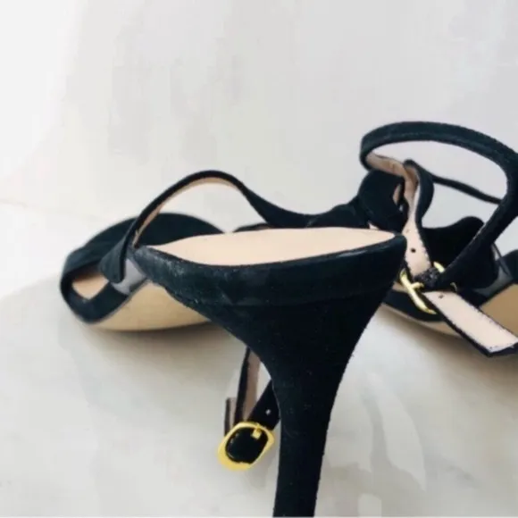 STUART WEITZMAN Black Suede Cutout Heel Sandals