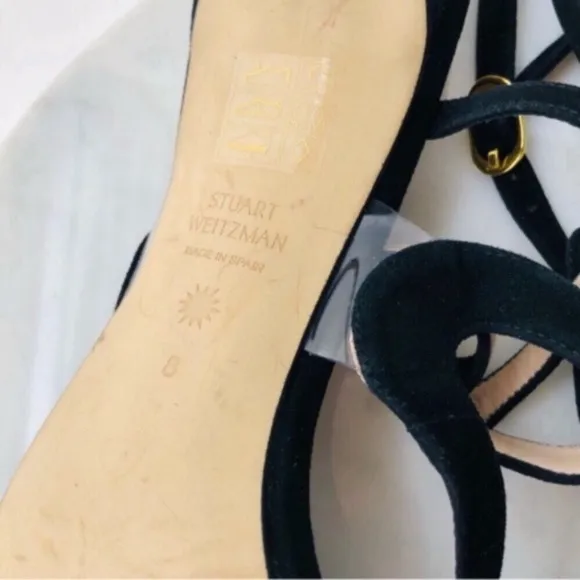 STUART WEITZMAN Black Suede Cutout Heel Sandals