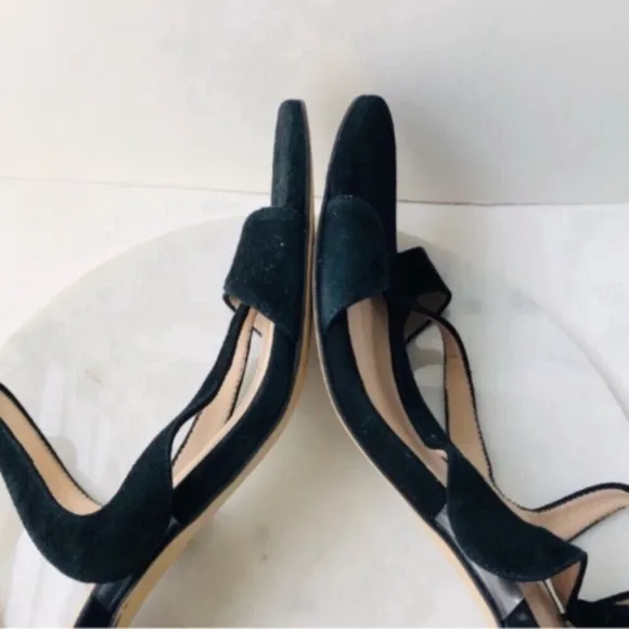 STUART WEITZMAN Black Suede Cutout Heel Sandals