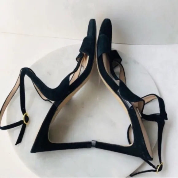 STUART WEITZMAN Black Suede Cutout Heel Sandals