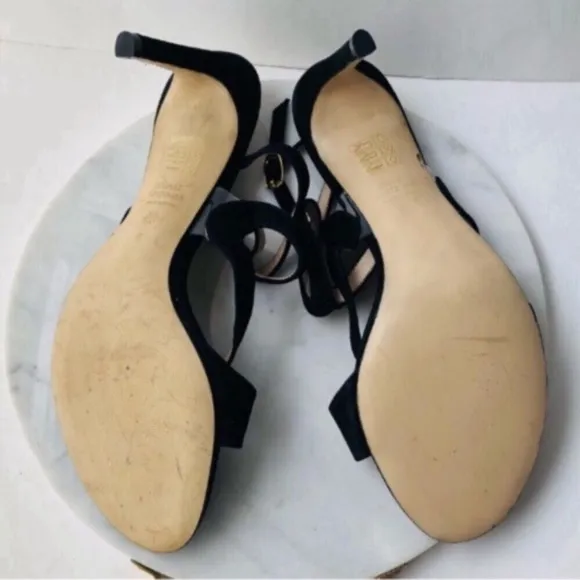 STUART WEITZMAN Black Suede Cutout Heel Sandals