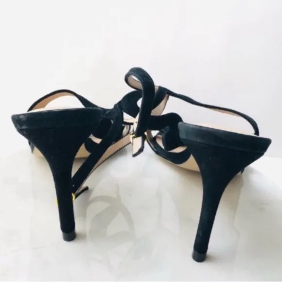 STUART WEITZMAN Black Suede Cutout Heel Sandals