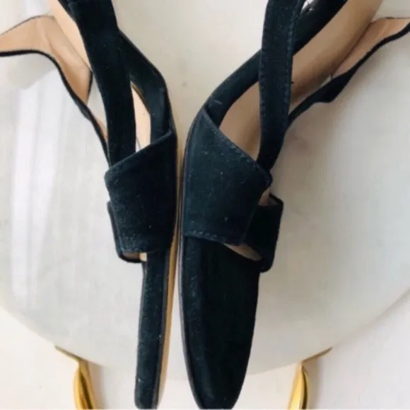 STUART WEITZMAN Black Suede Cutout Heel Sandals