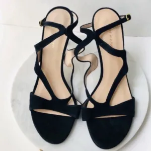 STUART WEITZMAN Black Suede Cutout Heel Sandals