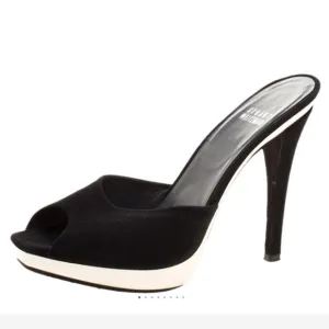 Stuart Weitzman Black Suede Damsel Platform Slide Sandals