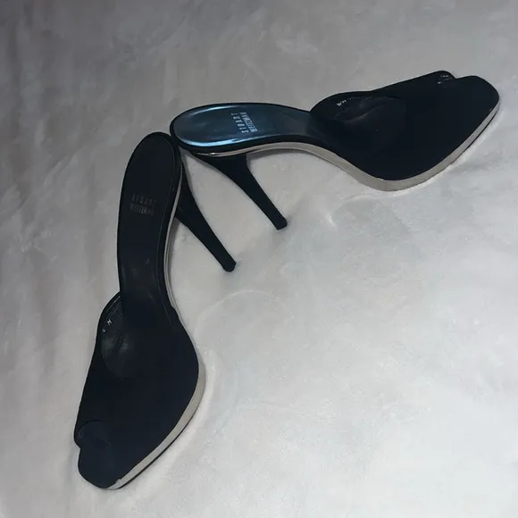 Stuart Weitzman Black Suede Damsel Platform Slide Sandals