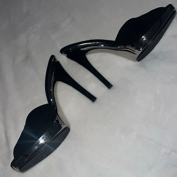 Stuart Weitzman Black Suede Damsel Platform Slide Sandals