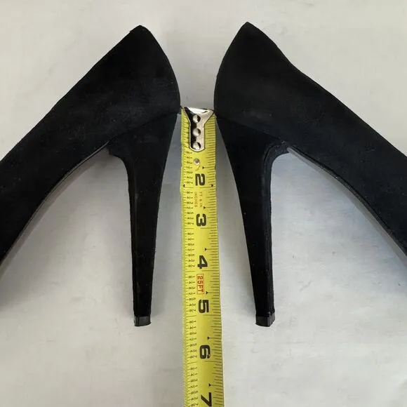Stuart Weitzman Black Suede Floral Peep Toe Stiletto Heels Women’s 8.5 Evening