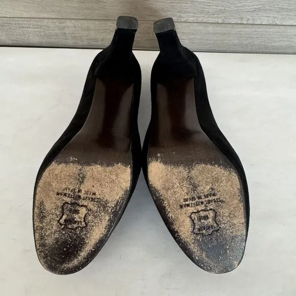 Stuart Weitzman Black Suede Floral Peep Toe Stiletto Heels Women’s 8.5 Evening