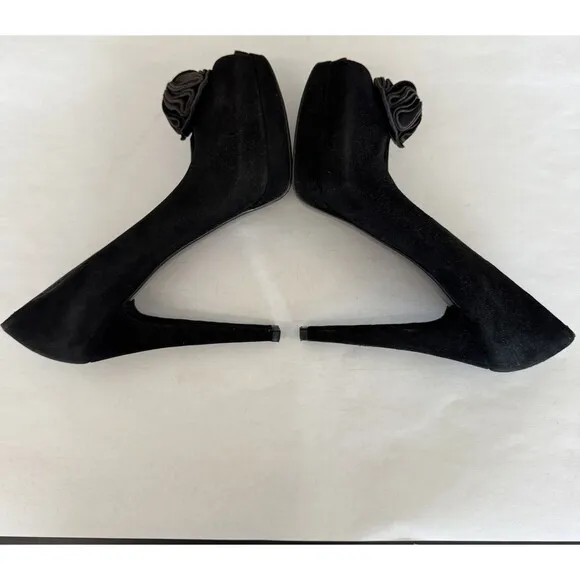 Stuart Weitzman Black Suede Floral Peep Toe Stiletto Heels Women’s 8.5 Evening