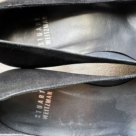 Stuart Weitzman Black Suede Floral Peep Toe Stiletto Heels Women’s 8.5 Evening