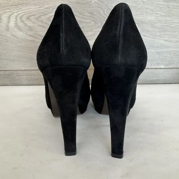 Stuart Weitzman Black Suede Floral Peep Toe Stiletto Heels Women’s 8.5 Evening