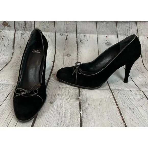 STUART WEITZMAN black suede leather bow high heel pump classic shoes size 10