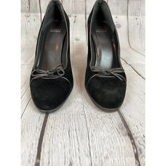 STUART WEITZMAN black suede leather bow high heel pump classic shoes size 10
