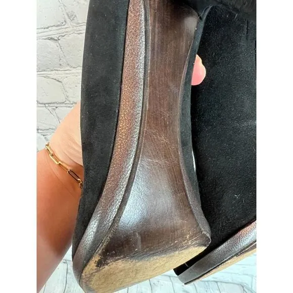 STUART WEITZMAN black suede leather bow high heel pump classic shoes size 10