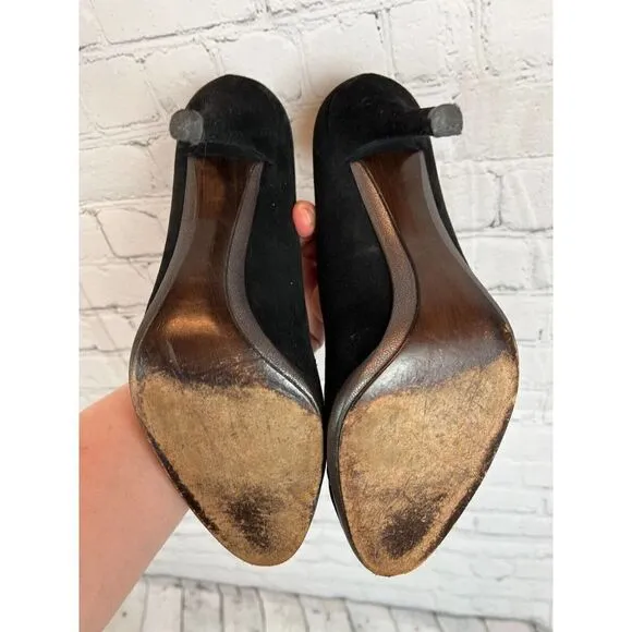 STUART WEITZMAN black suede leather bow high heel pump classic shoes size 10